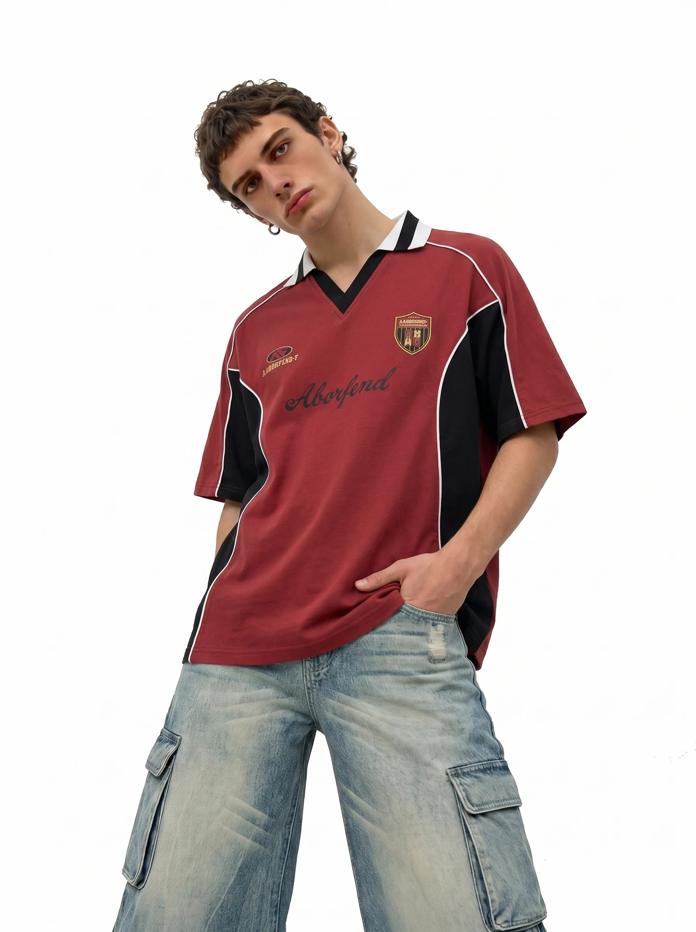 

BETEBULE American Retro Print Color Block Deconstructed Short Sleeve Men's T-shirt Summer High Street Loose Half Sleeve Top