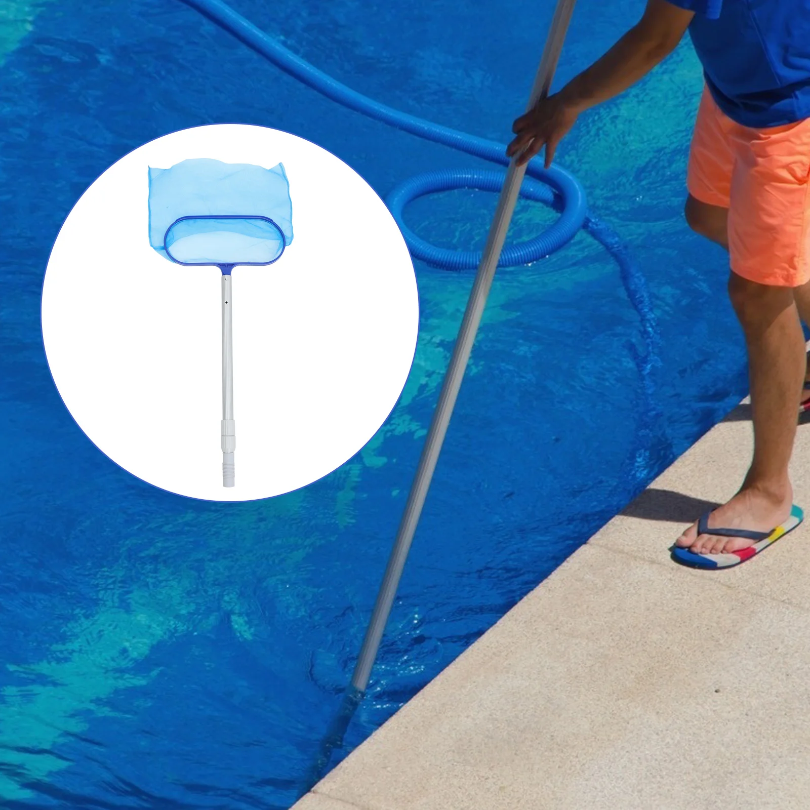 1Set Swimming Pool Cleaner Net Blue Heavy Duty Pond Scoop Tool Fine Mesh for Easy Debris Fish Low Effort Maintenance