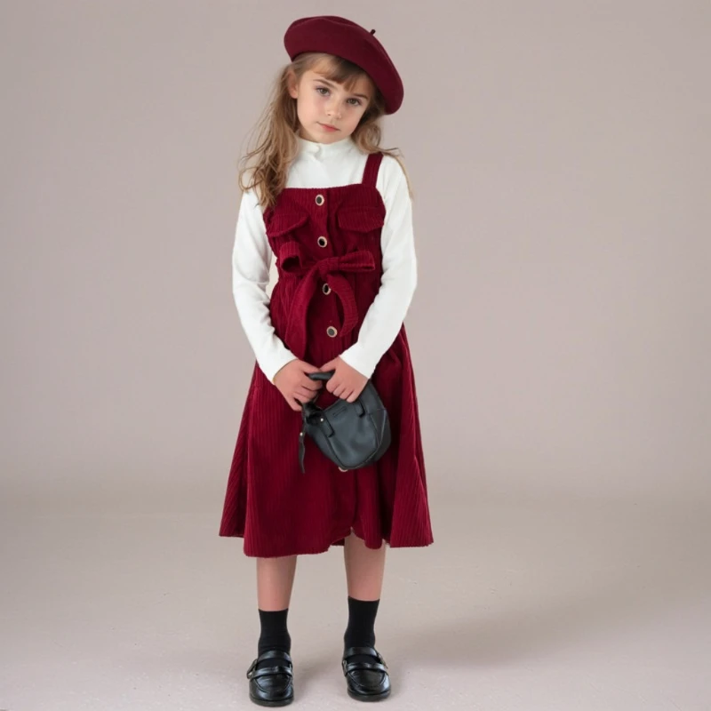 Teen Girls Outfits Set Autumn Winter Corduroy Dress T-shirt 2-Pieces Children Clothing Set 4 To 14 Years Kids Christmas Costumes