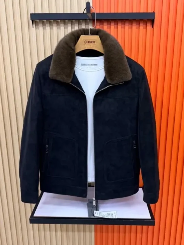 

High Quali Men's Fce Lined Jaet Autumn Winter New Arrival Faionable Quilted Coat with Fur Collar Stand Fit Long S...