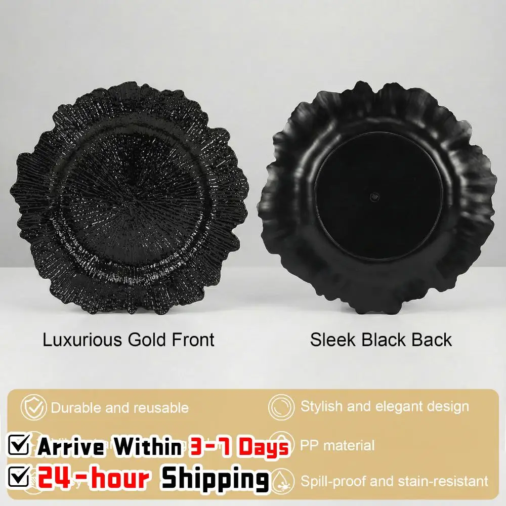 

100PCS Ruffled Rim Plastic Plates Reusable Vintage Decorative Table Plate 12In Luxury Dinner Plate for Banquet/Living Room