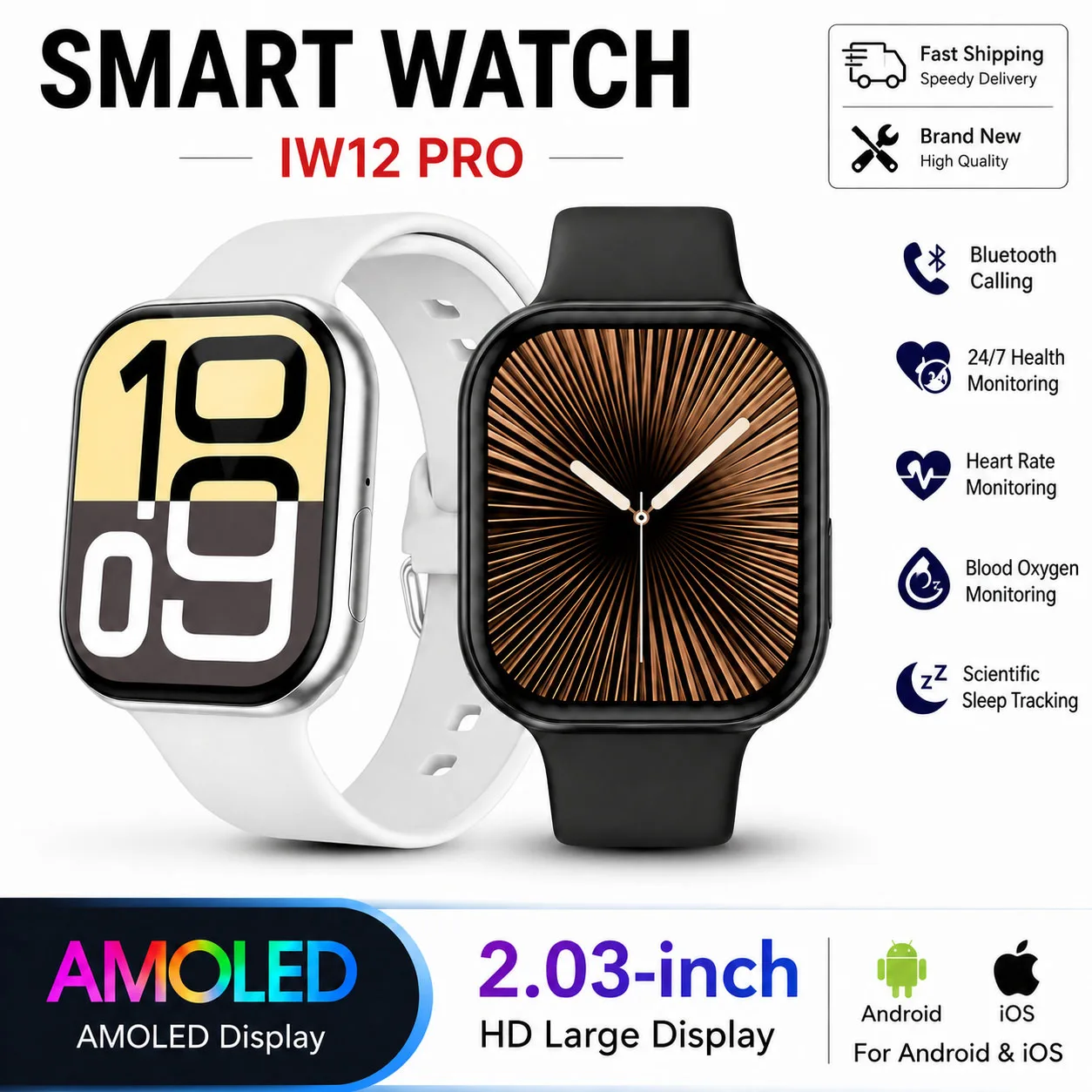 New IW12PRO Smart Watch 2.03-inch HD Large Screen 320mAh Battery Multi-sport Mode Healthy Sleep Bluetooth Call Smart Watch