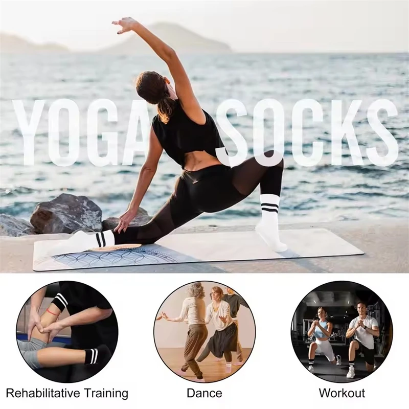 Women Anti Slip Pilates Socks with Silicone Grips Non Skid Yoga Socks for Barre Ballet Dance Studio Workout Fitness Training