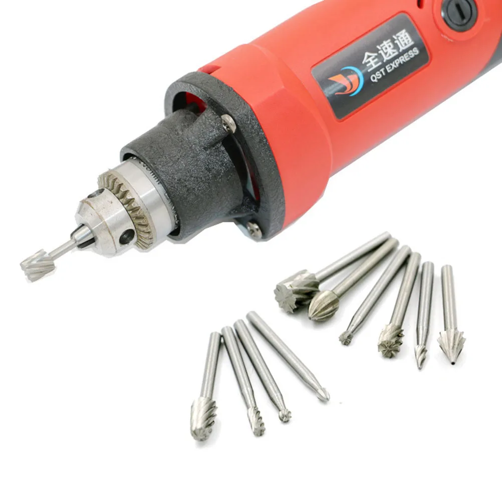 

10 pcs Wood Carving Burr Bits 2.5~3Mm Handle 39Mm Length High Speed Steel Rotary Files For Woodworking Metal Plastic Cutting