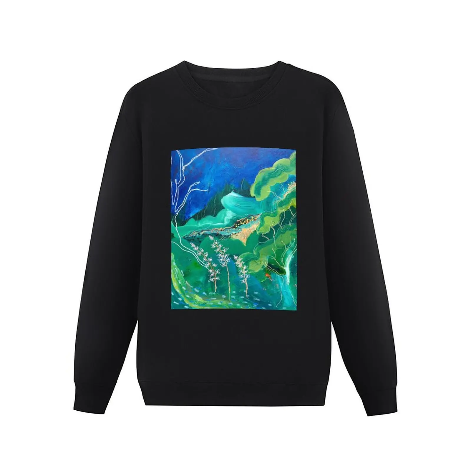 Ghost Gums and Silver Sea abstract artwork by Lara Bardsley ART Pullover Hoodie streetwear men autumn sweatshirt