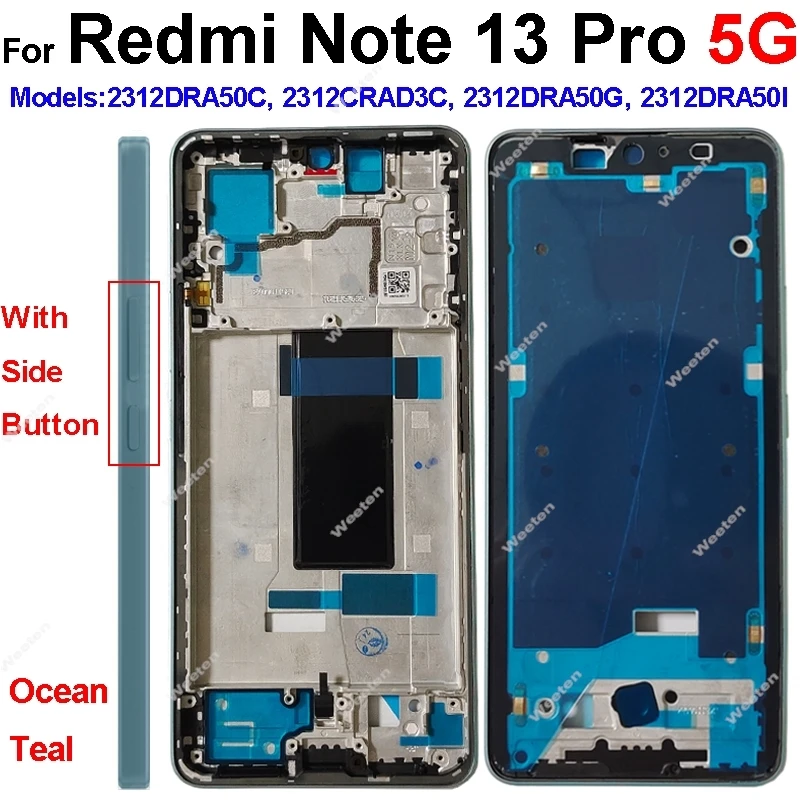 Middle Frame Bezel Holder For Xiaomi Redmi Note 13 Pro Plus 5G LCD Middle Frame Housing Cover With Volume Side Button Parts