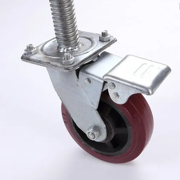 Scaffolding Caster Wheel with Threaded Stem Swivel Plate and Brake Replacement Swivel Wheel for Mobile Scaffold Frame and