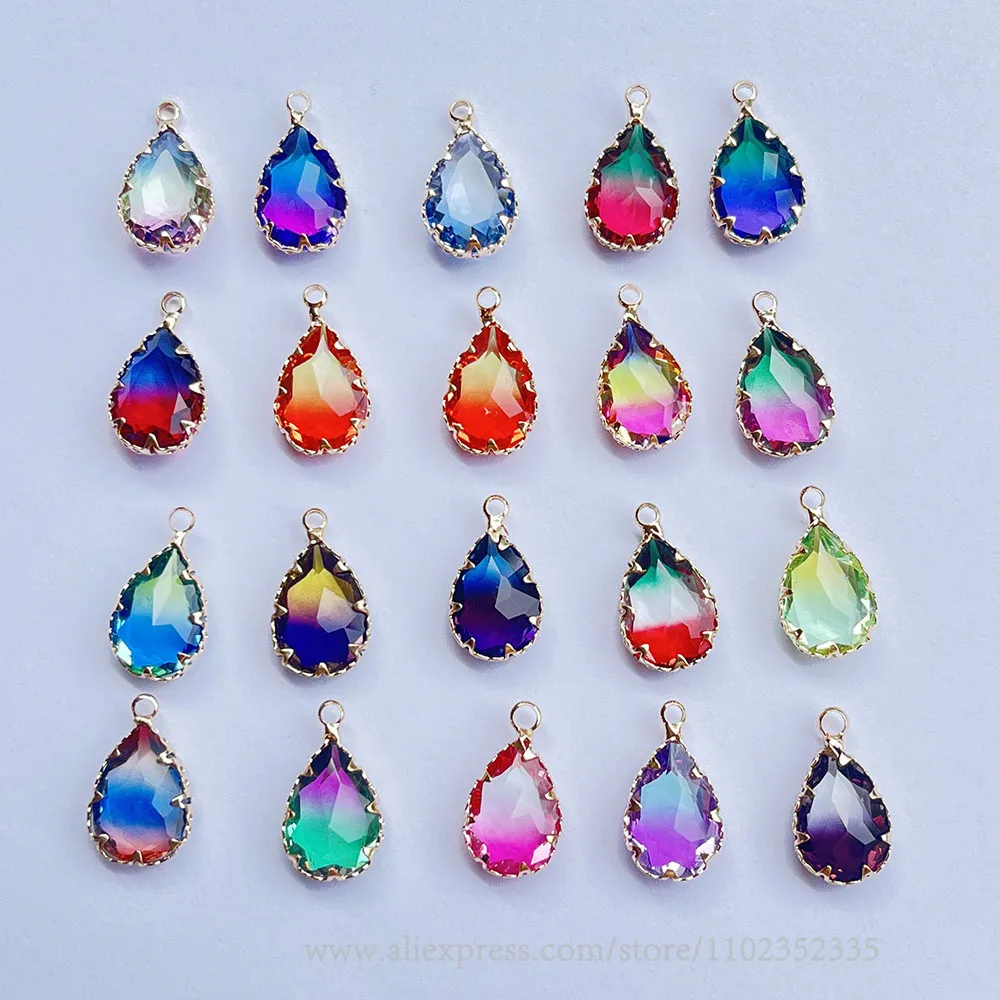 20pcs/ Bag Colorful copper edging crystal glass droplet pendant DIY earrings necklace pendant accessories