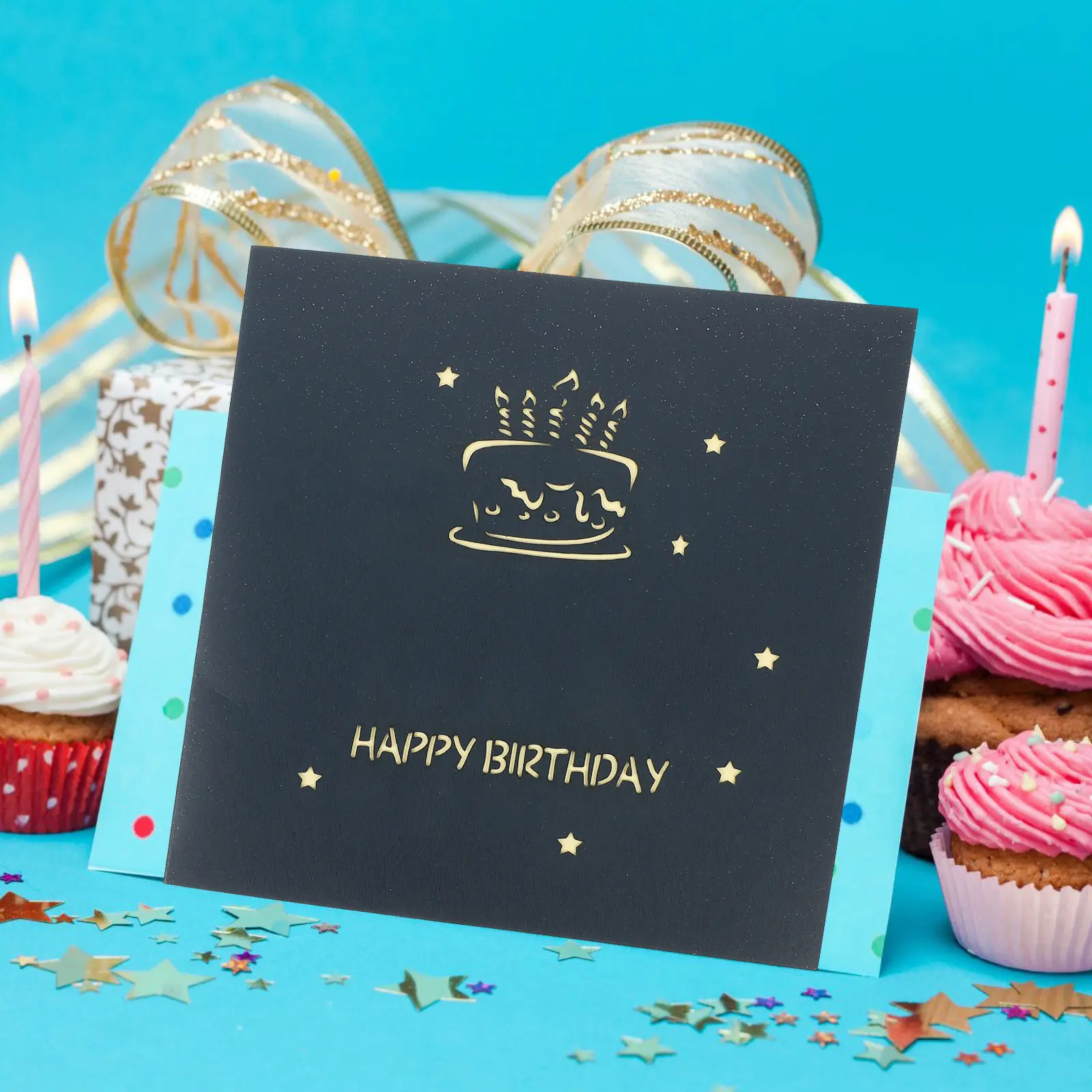 

3D Glowing Musical Birthday Card Thick Sturdy Material with DIY Decoration Greeting Gift Musical Birthday Cards