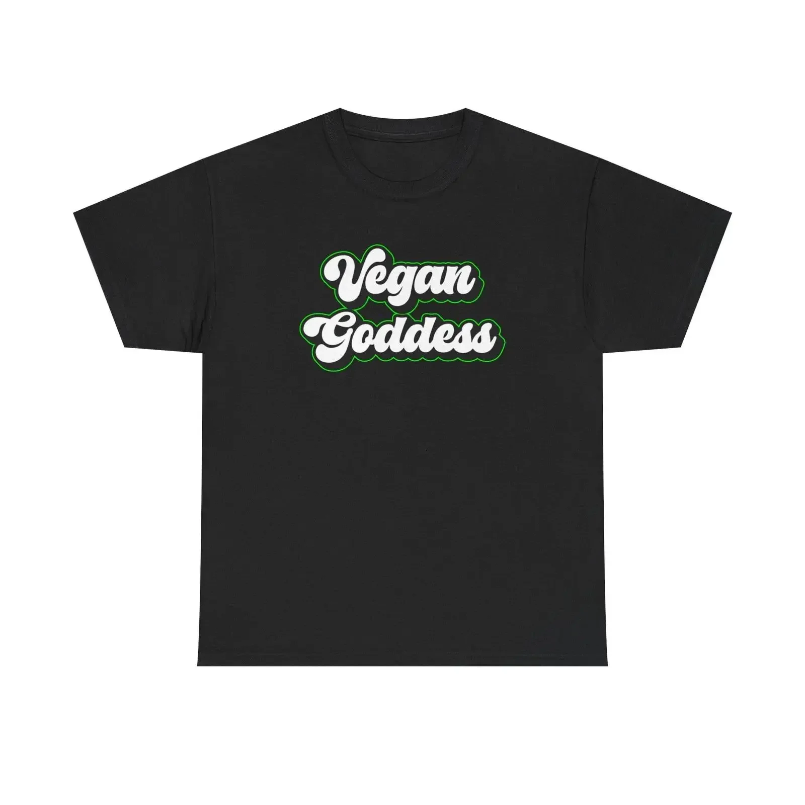 Vegan Goddess T Shirt Script Retro Green Outline vintage Washed Versatile Soft Stretched designer clothes Stylish Casual