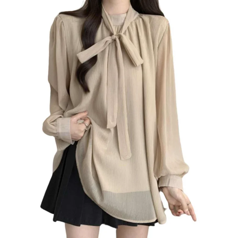 

Женский весенне-осенний новый стильный пуловер с круглым вырезом, модные однотонные свободные универсальные повседневные рубашки с длинными рукавами