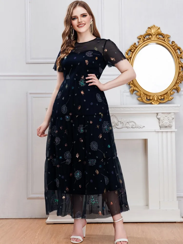 L-4XL Plus Size Kleidung Abendkleider Damen Kleidung Roben Kurzarm Street Style Casual Big Size Übergroßes Maxikleid