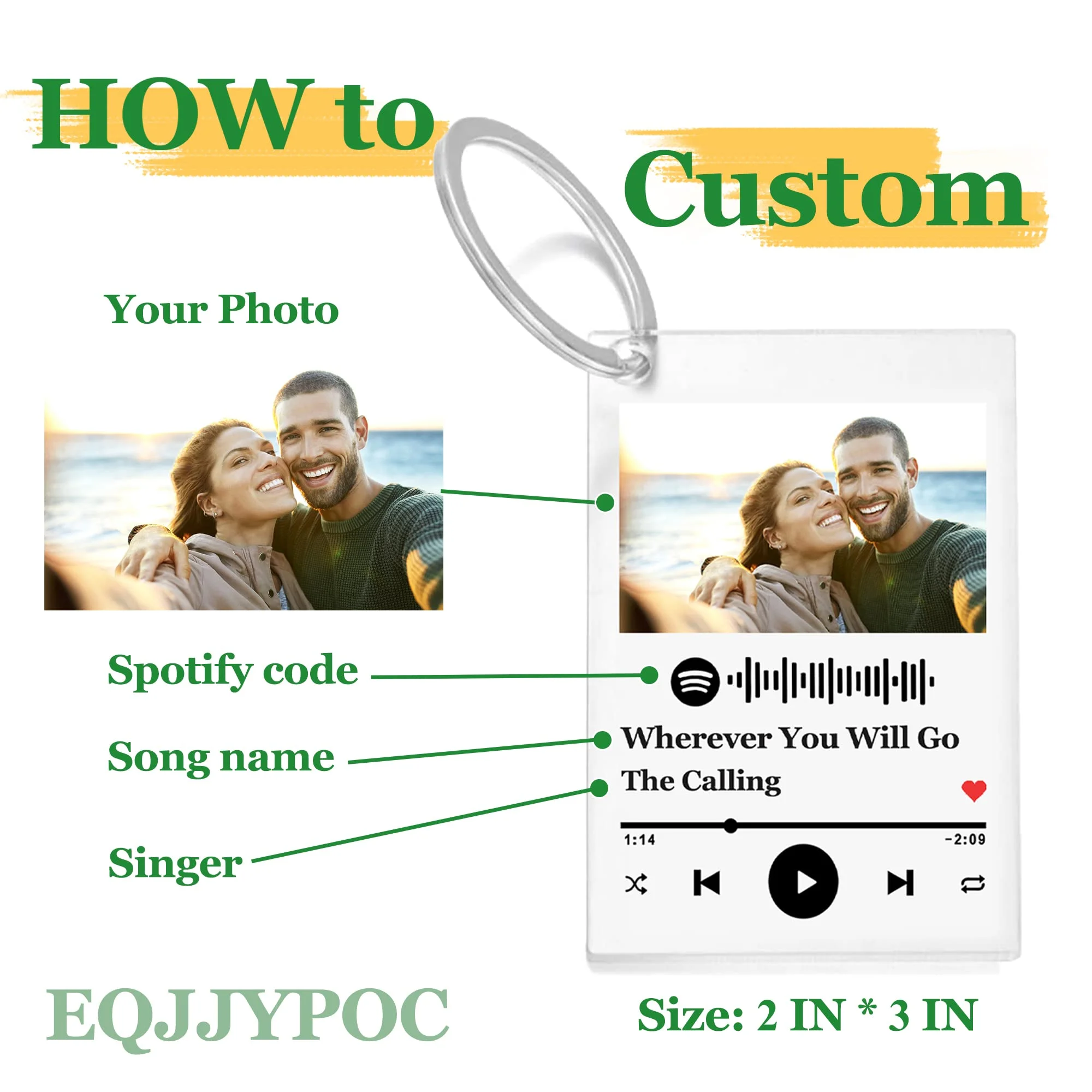 Custom Song Keychain Custom Music Song Code Keychain Personalized Photo Keychains