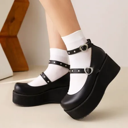 Women Men Cosplay Shoes Bowknot Bridal Wedding Girls Wedges Heel Princess Dress Black Big Size 45