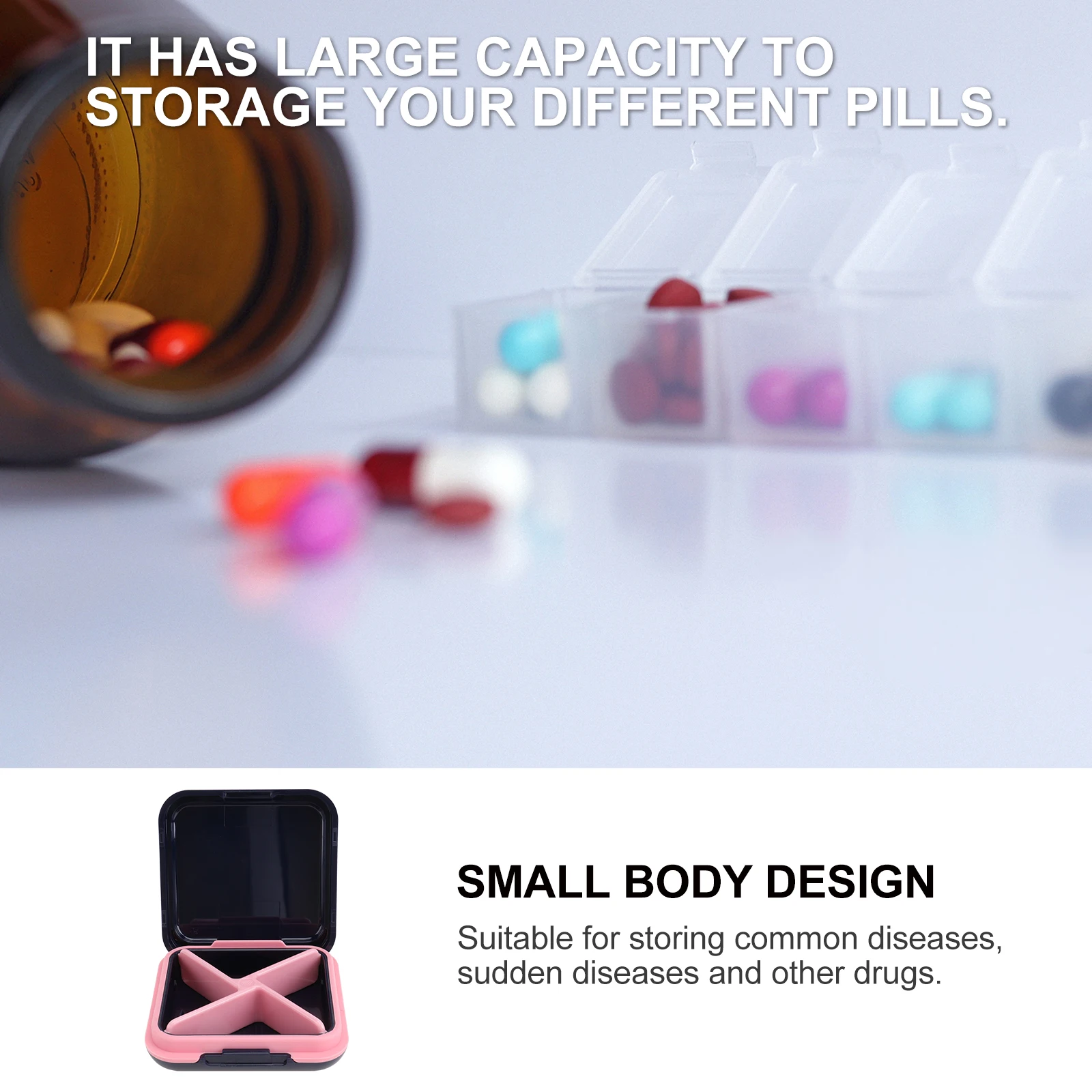

Portable Mini Medicine ganizer Large Capacity Beautiful Fashionable Pill Container Storage Case for Travel