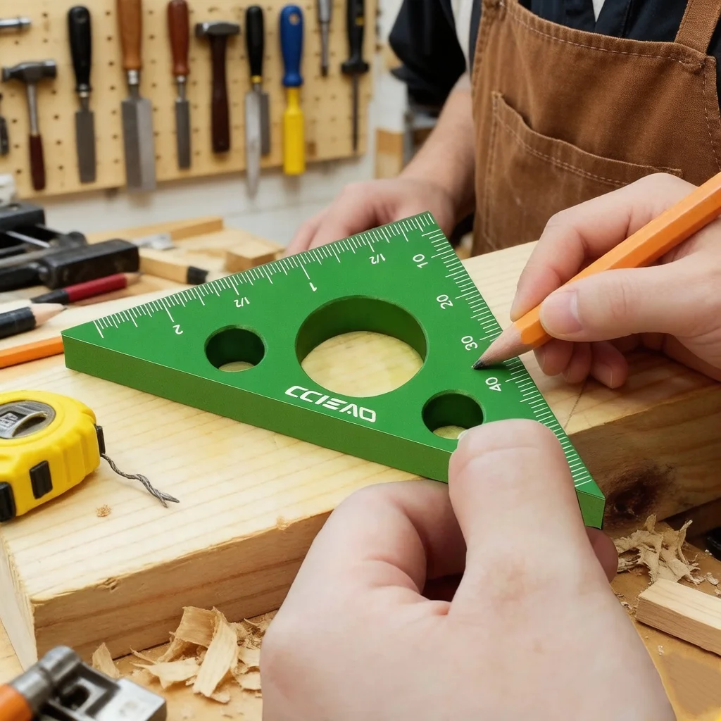45 Degree Isosceles Square Ruler Dual Scale Aluminum Alloy Triangle Ruler Precision Woodworking Measuring and Marking Tool