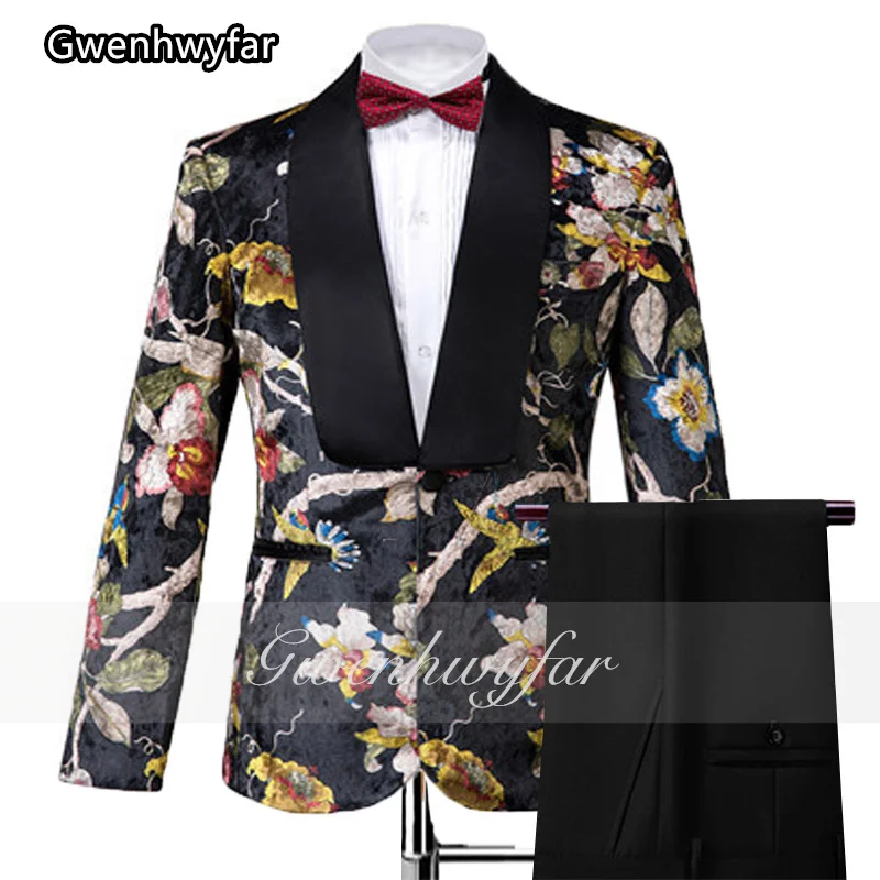 Gwenhwyfar 2025 Hot Sale Jacket Pants Fashion Design Party Tuxedo Men One Button Wedding Groom Men Suit With Black Pants