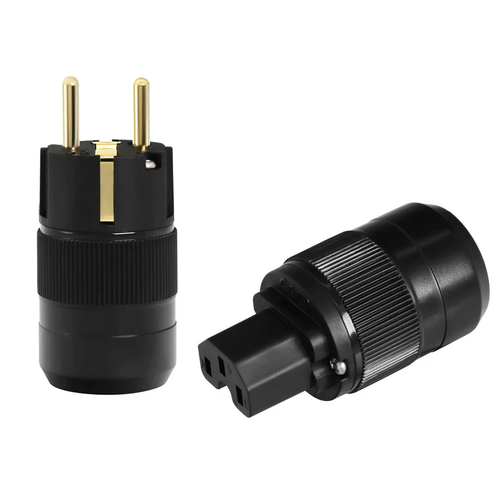 QINCROWN Pair 24K Gold Plated EU version Schuko AC Power Plug IEC Power Connector for HIFI Audio Power Cable