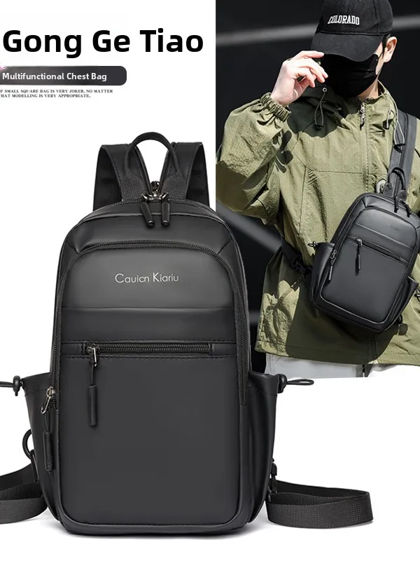 New Men's Large Capacity Chest Bag Slant Bag Multi-layer Commuting Business Fashion Waterproof Multi-functional Sports Double...