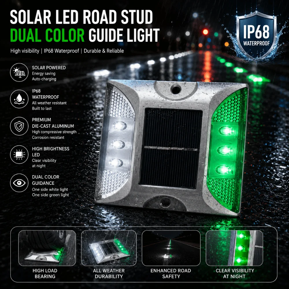 Solar Powered Solar Road Stud Light Outdoor Lighting Durable LED Ground Light Square Shape Portable Traffic Marker Light