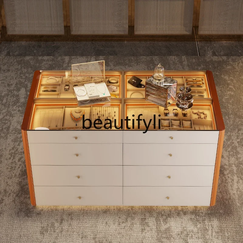High-end cloakroom mid-island cabinet light luxury designer bedroom storage side cabinet jewelry display cabinet  R