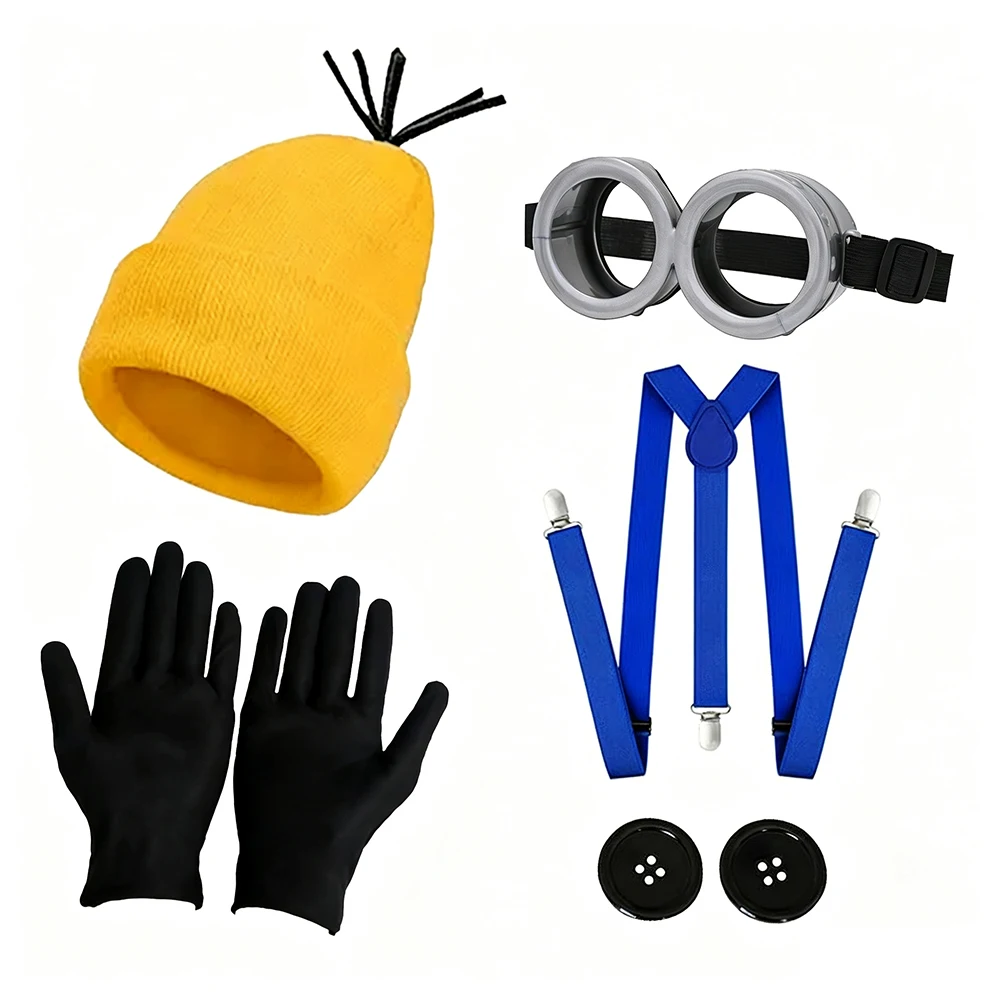 Movie and Anime Cosplay Costume Accessory Yellow and Blue Color-Blocked Set Glasses Suspenders Glove and Buttons Party Accessory