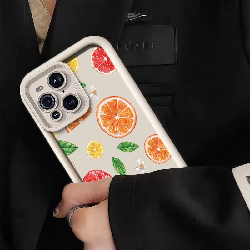 حافظة هاتف غير لامعة مقاومة للصدمات لهاتف OPPO Find X3 Lite X8 X5 Pro F19S F9 F17 F19 Pro Plus F21 غطاء طباعة فاكهة الليمون والكرز والبرتقالي