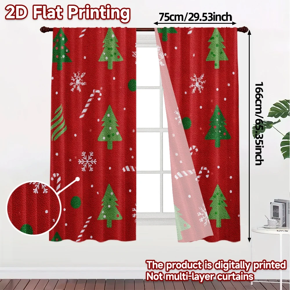 2D Flat Printing,JIT 2pcs, Curtains (Without Rod) FestiveGreeting Chic Curtains Digital Printed Versatile Polyester Fabric