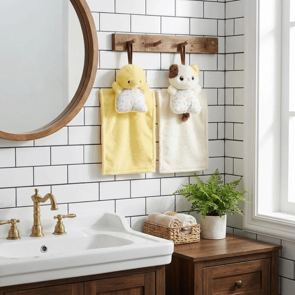 Absorbent Towel Cartoon Hanging Hand Towel Hanging Handkerchief Penguin Snow Man Kitchen Cute Wipe Cloth Household