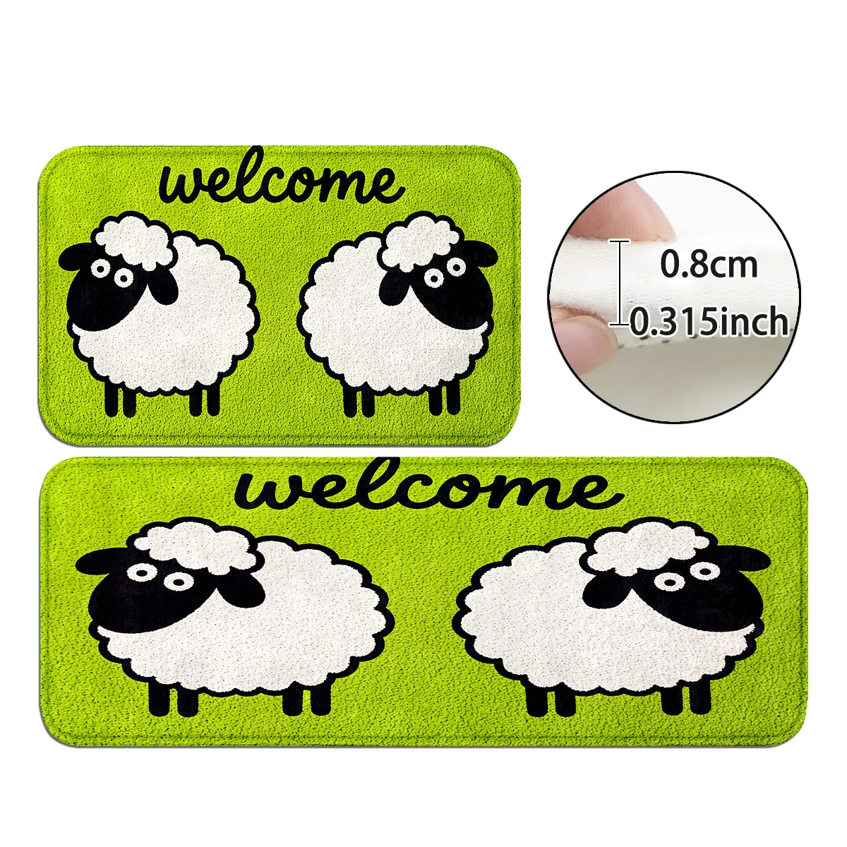 Cute Cartoon Print Mat, Minimalist Door Mat, Farm Animal Rug, Lamb Welcome Text Green Blue Decor Set