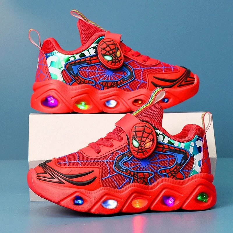 New Boys Girls Shoes Cartoon Spiderman Baby Casual Sneakers Led Light Luminious Spring Autumn Toddler Running Sport Shoes