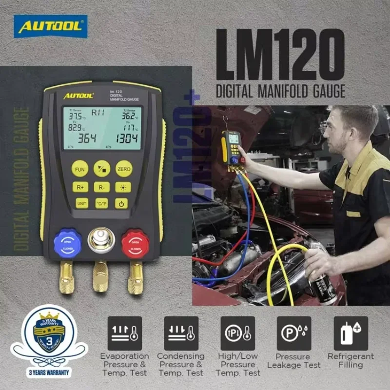 AUTOadvocate-Jauge de climatisation de voiture LM120, jauge de pression de collecteur numérique, test de température sous vide, indispensable