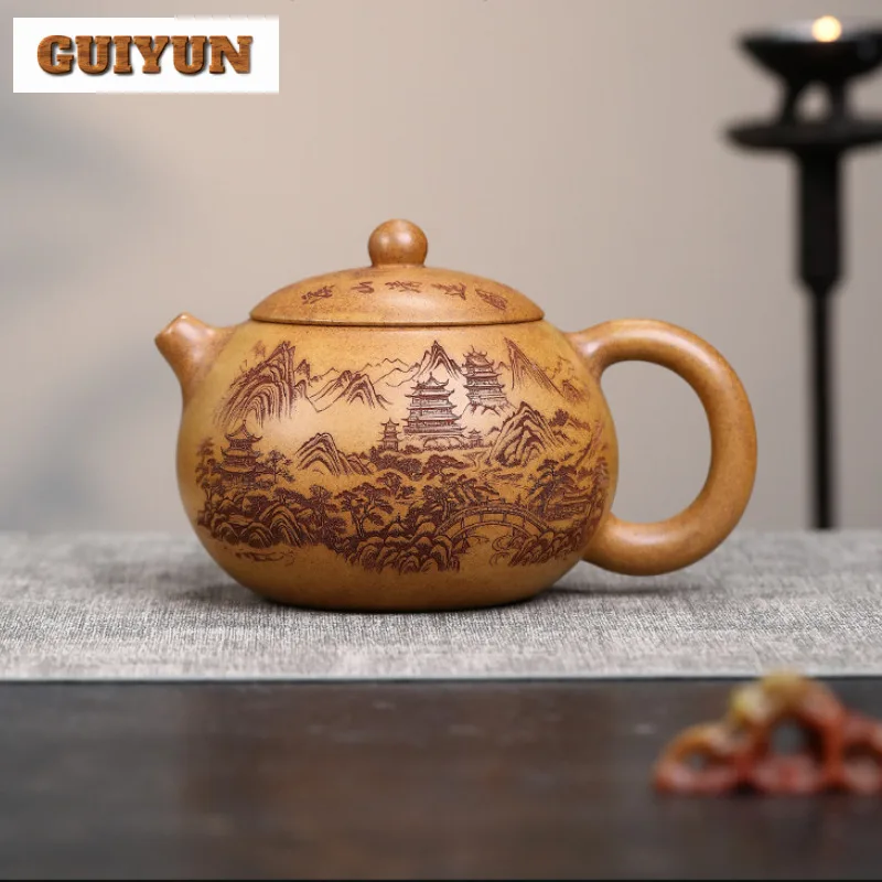 

450ml Classic Yixing Purple Clay Teapots Handmade Xishi Pot Raw Ore Section Mud Kettle With Strainer Chinese Zisha Tea Set Craft