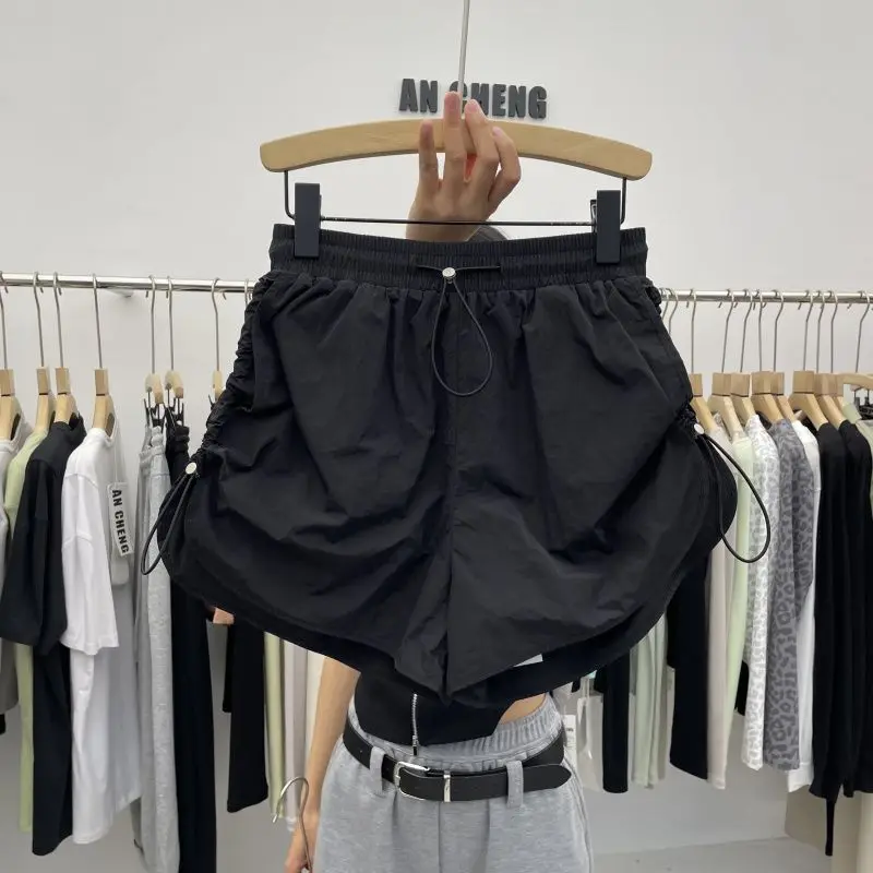 Sporty Shorts Women Wide Leg Summer Shirring Basic Chic High Street Leisure Young Quick-dry Loose Vintage Students Harajuku Y2k