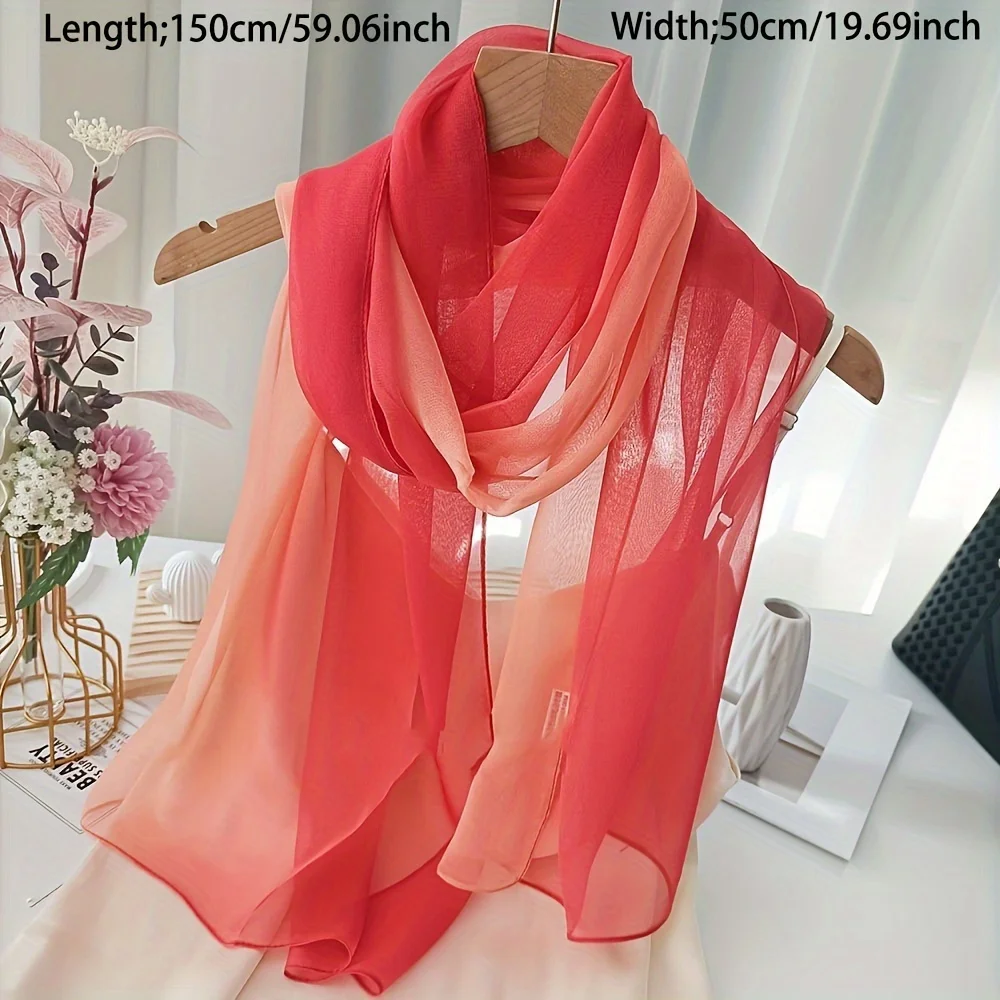 

Gradient Color Print Design Women Silk Scarf Shawl Elegant Headscarf Convinient Bandage Hijabs Chiffon Muslim Wrap Scarves