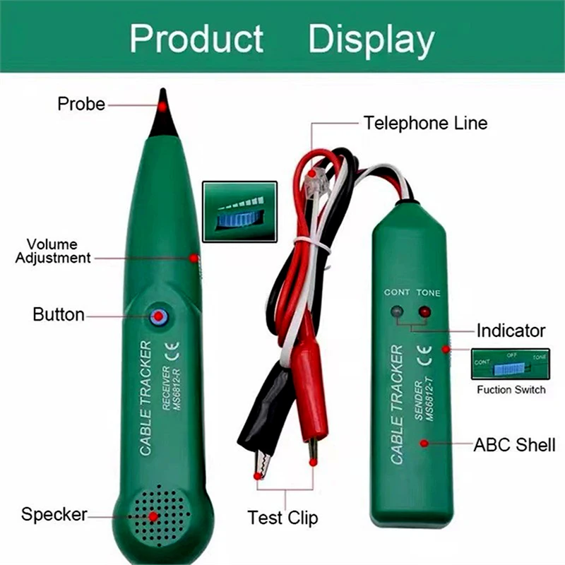 MS6812 كابل المقتفي تستر المهنية خط LAN كاشف UTP STP سلك الهاتف التتبع نقطة التوقف تشخيص لهجة
