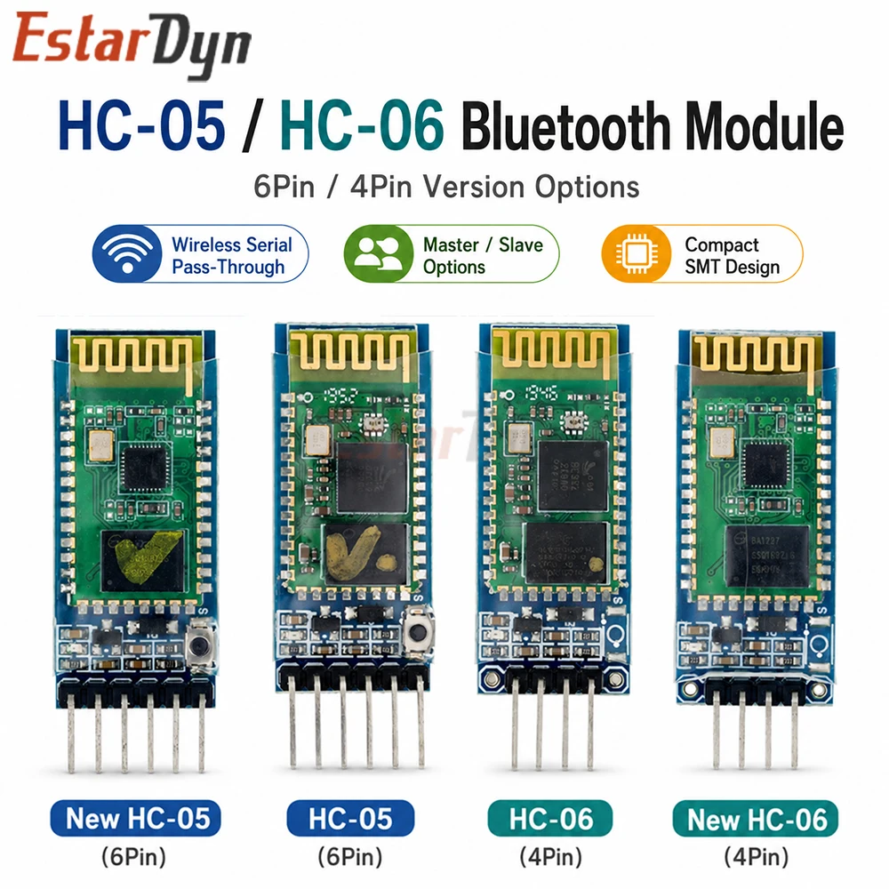 Estardyn Bluetooth Serial Pass-Through Module HC-05 HC-06 Master-Slave 6Pin 4Pin Wireless Transceiver for DIY Electronics