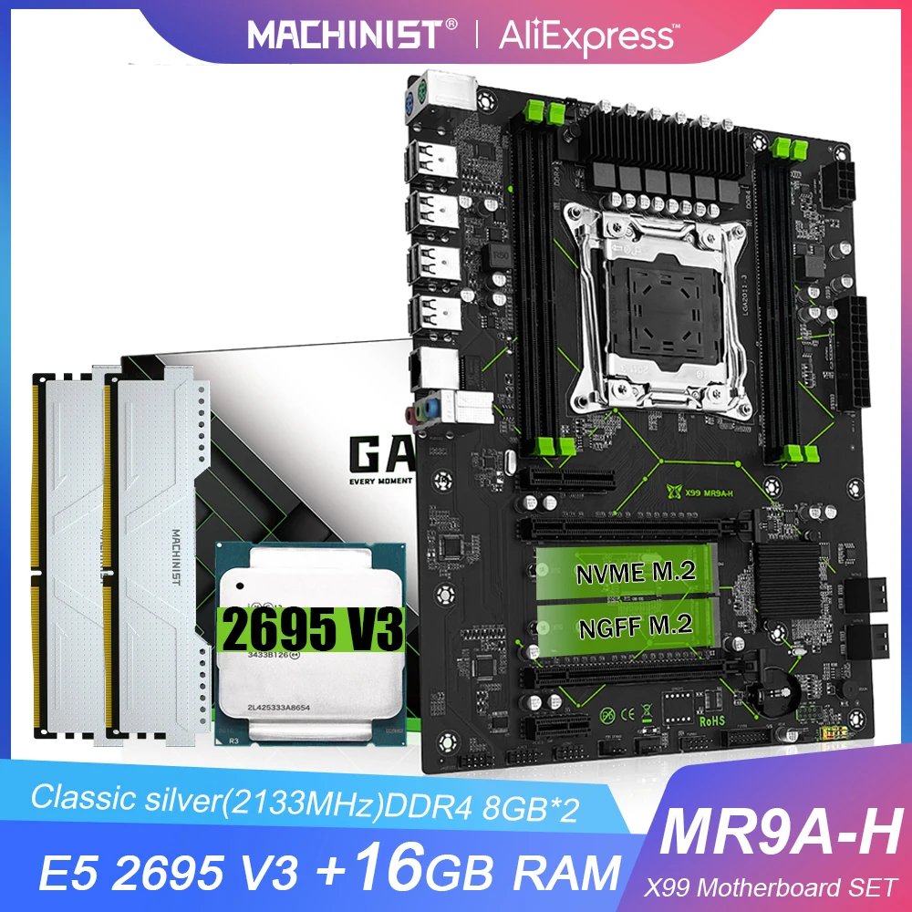 MACHINIST X99 MR9A-H Motherboard Set Kit With LGA2011-3 Xeon E5 2695 V3 CPU DDR4 16GB (2*8GB) 2133MHZ RAM Memory NVME M.2 SATA