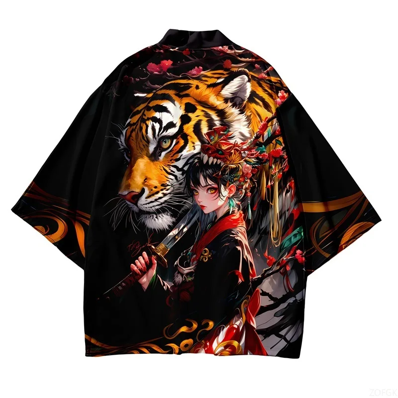 

Japanese Kimono Women Men Harajuku Cosplay Anime Beach Black Kimono Cardigan