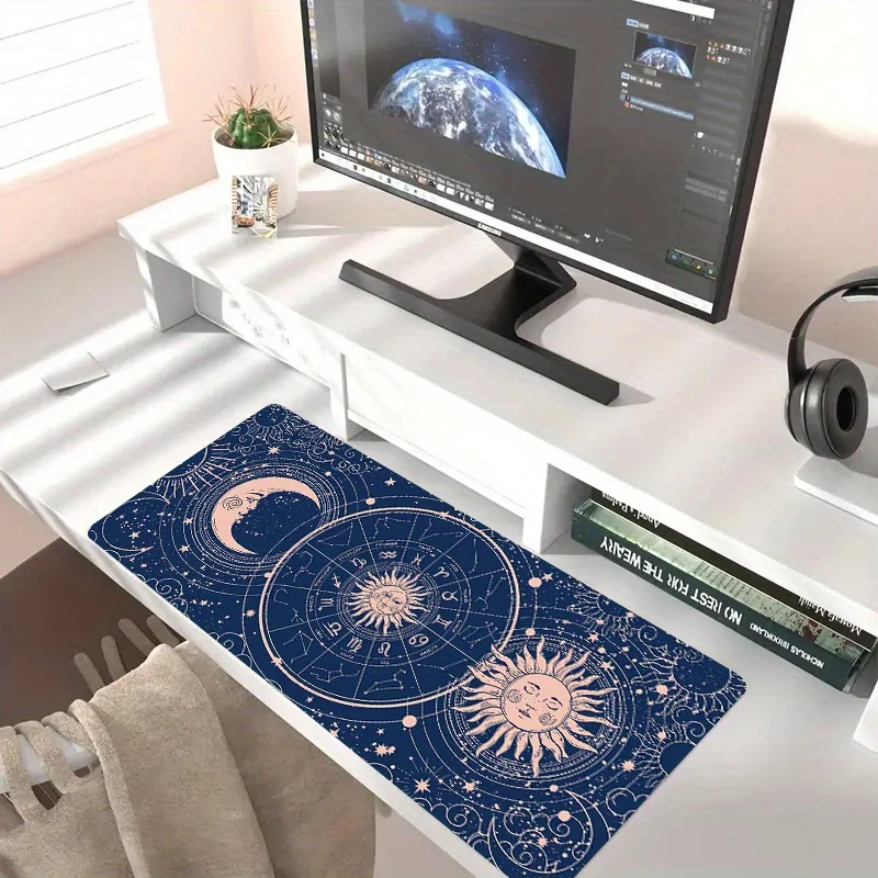 Zodiac Sun Moon Desk Pad Extra Large Gaming Mouse Pad Non-Slip Rubber Base for Office and Desktop