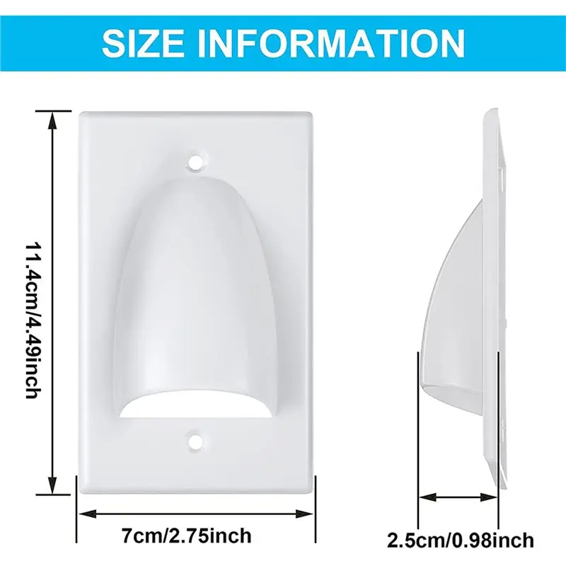 DT39 4-Pack Single Gang Bundled Cable Wall Plate 1-Gang Recessed Low Voltage Cable Plate with Mounting Bracket White for TV