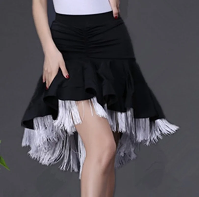 2022 New Latin Dance Skirt Practise Competition Dance Skirt Tops Dance Fringe Skirt Latin Ballroom Double Layers Design Women