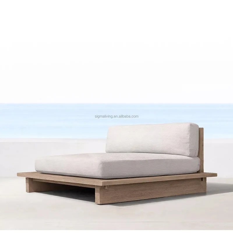 High End Sun Lounger Modern Teak Solid Wood Outdoor Furniture Set Garden Swimming Pool Day Bed Teak Garden Bed Sets