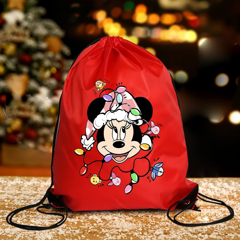 Mickey Minnie Mouse Double Drawstring Pocket Xmas Cute Cartoon Clothes Storage Waterproof Nylon Bag Fashion Christmas Tote Bags