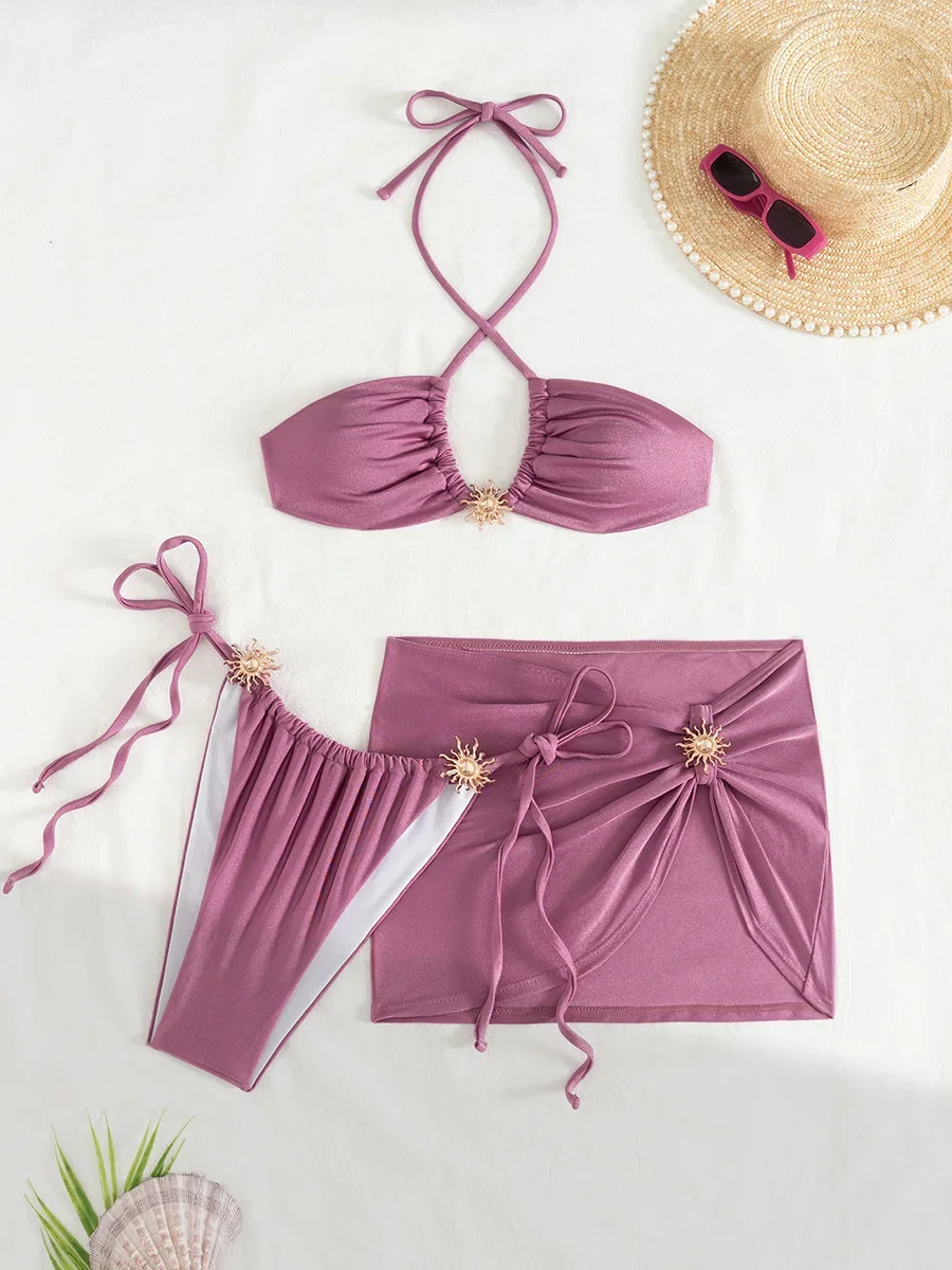 

3 шт. с юбкой, бикини с лямками на бретельках, женский купальник, женский купальник, комплект бикини из трех частей, купальный костюм, пляжная одежда для плавания