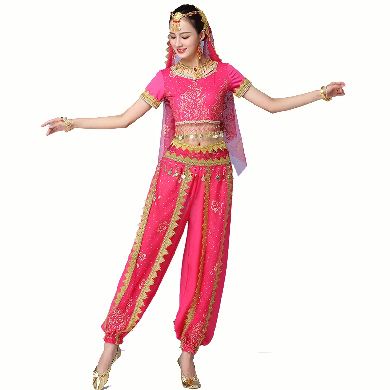 Adult Indian Dance Performance Practice Highlights Pant Short Sleeve Practice Set Belly Dance Performance Costumes Halloween Set