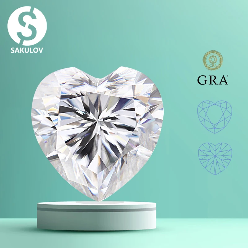 

Real D Color Moissanite Stone Heart Cut 0.5-5.0ct VVS1 GRA Certified Moissanite Gemstones Pass Diamond Tester with Certificate