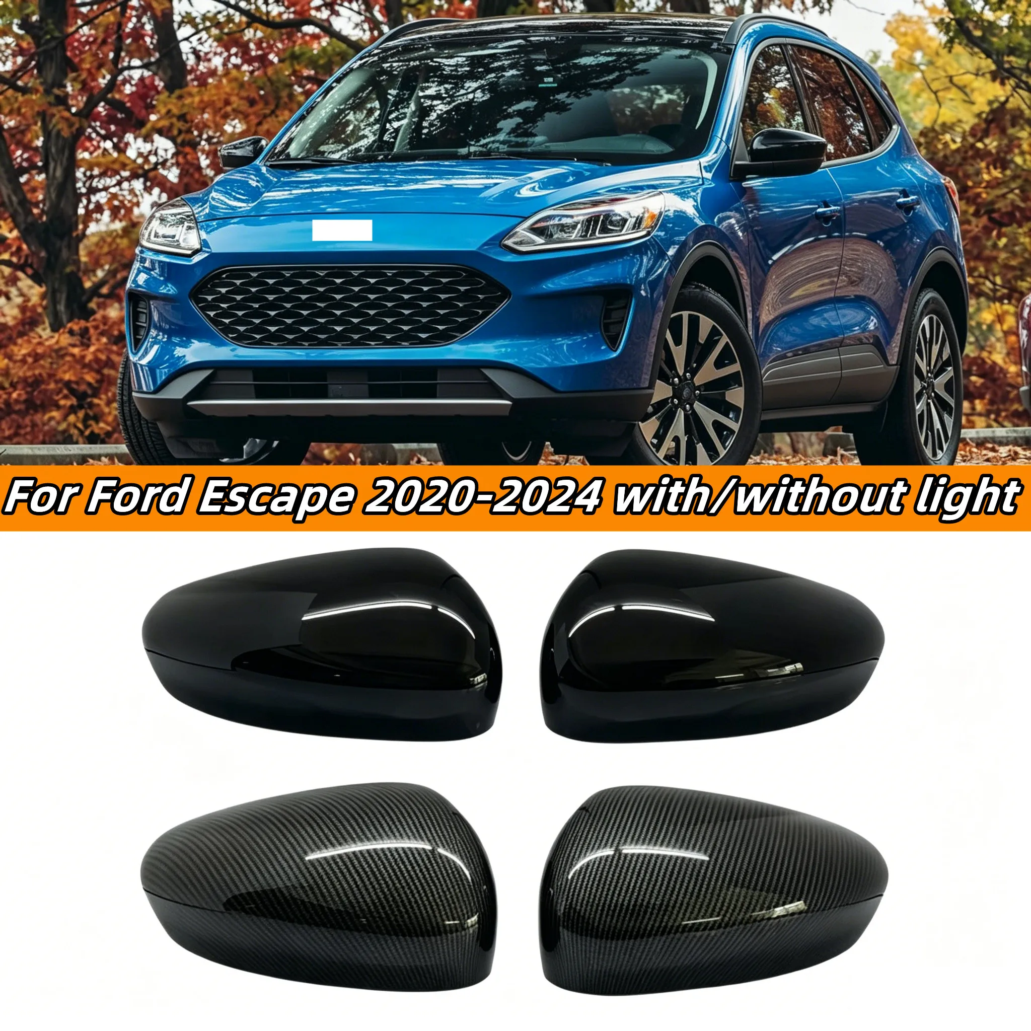 

Fits For Ford Escape 2020-2024 with / without light Pair Replacement Rearview Side Mirror Covers Rear View Mirror Cover Trim