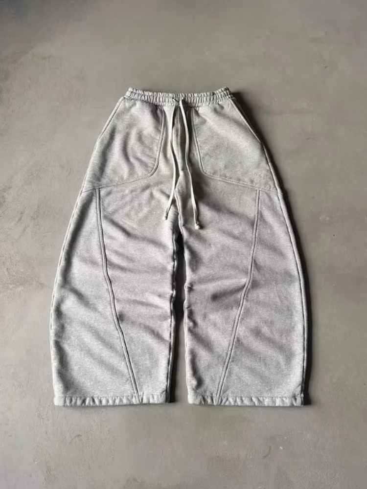 HOUZHOU-pantalones de chándal grises Vintage Y2k para mujer, pantalón Harajuku de pierna ancha de gran tamaño, estilo americano, ropa de calle holgada, pantalones de Hip Hop