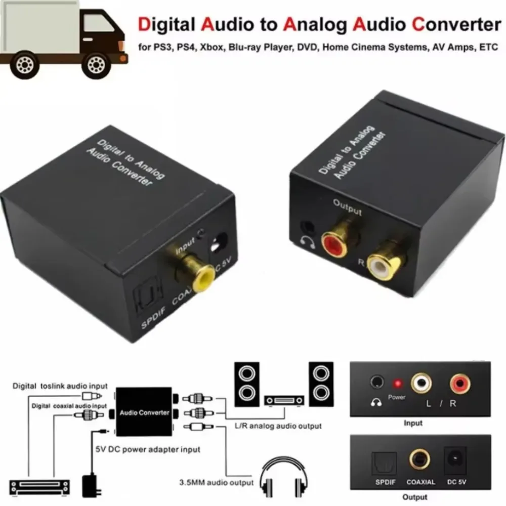 Grwibeou 3.5 مللي متر جاك محوري الألياف البصرية الرقمية إلى التناظرية محول صوت ل RCA SPDIF فك ترميز الصوت الرقمي مكبر صوت استيريو